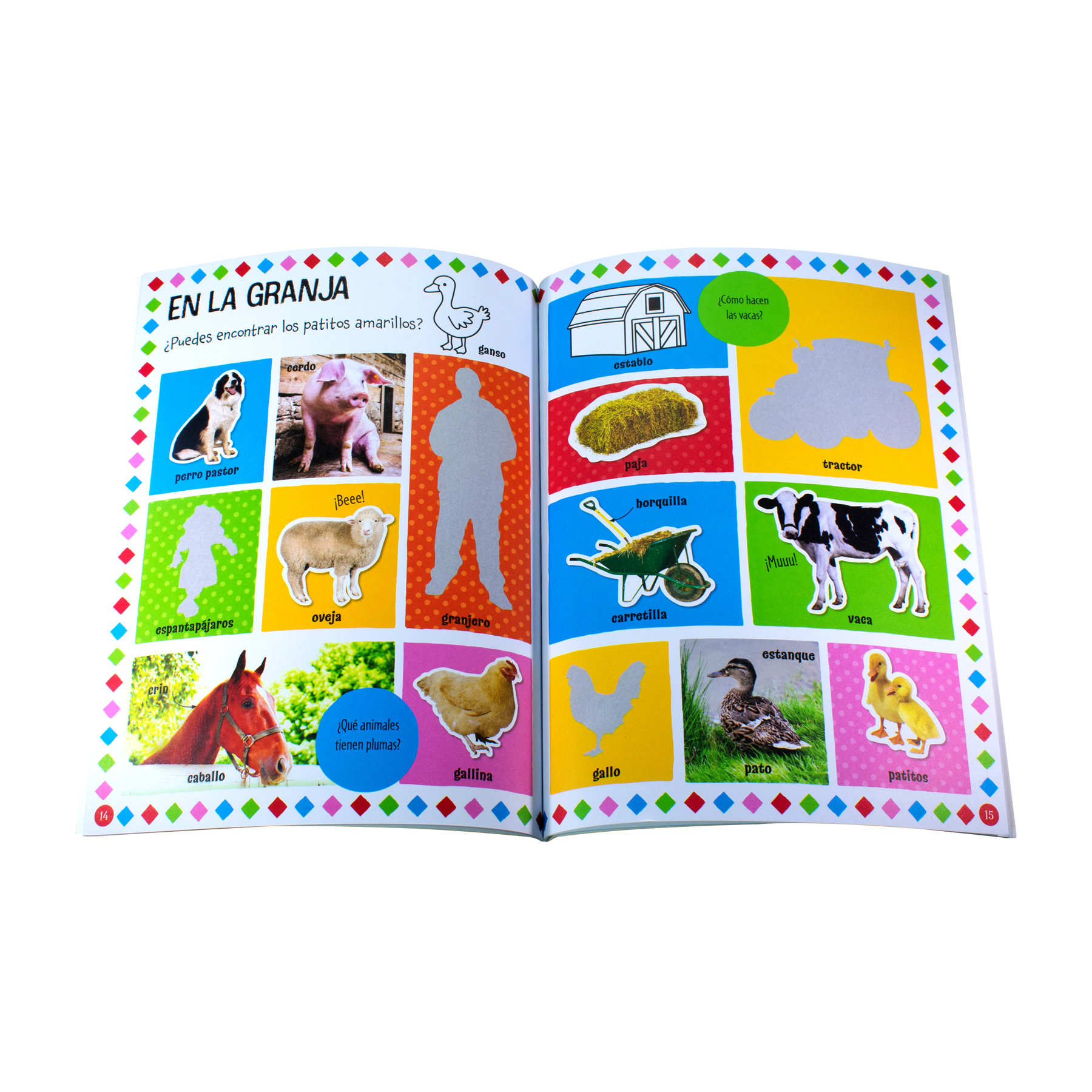 Libro infantil con actividades y calcomanias: primeras palabras