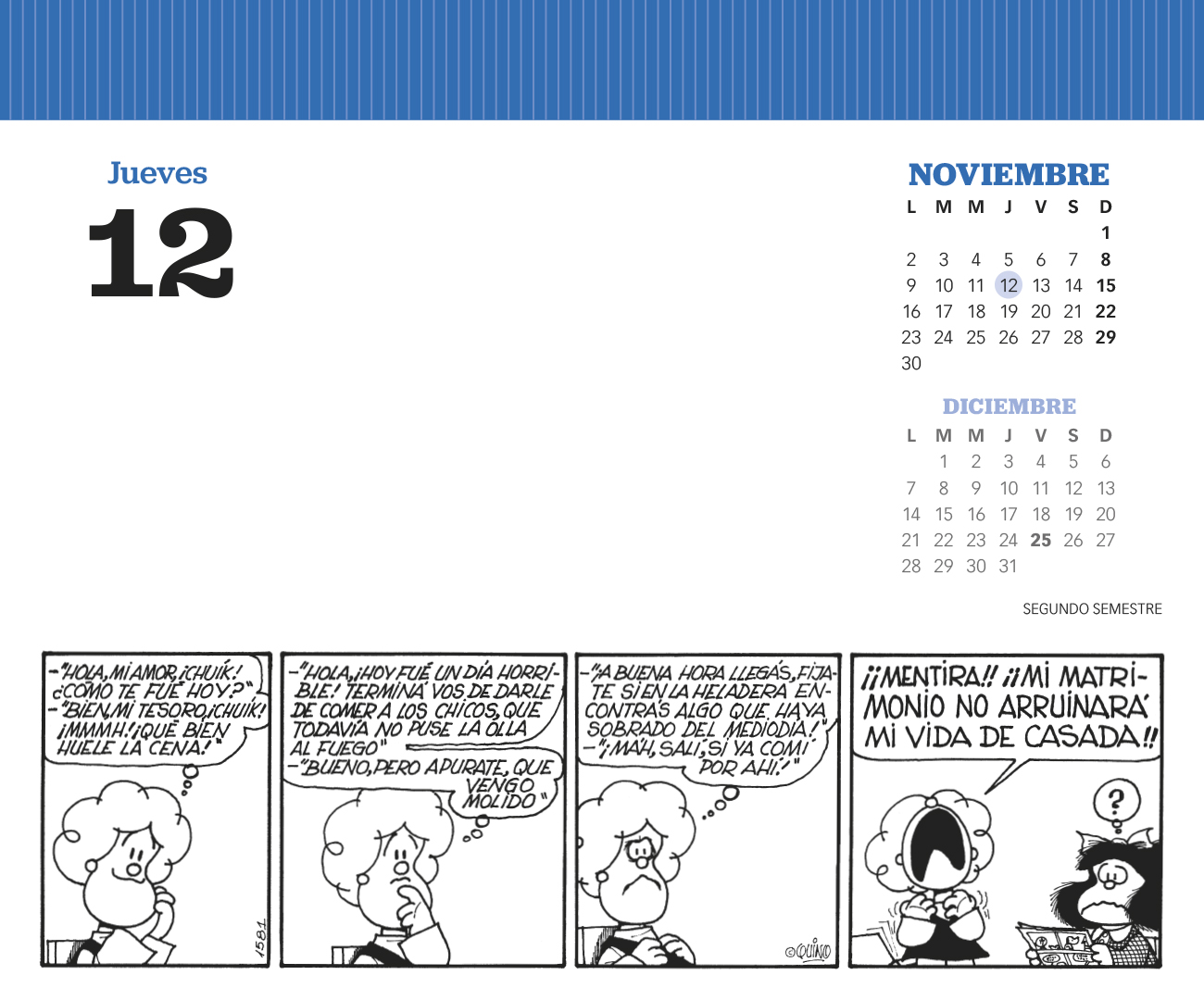 Mafalda 2026 Calendario de Escritorio Azul