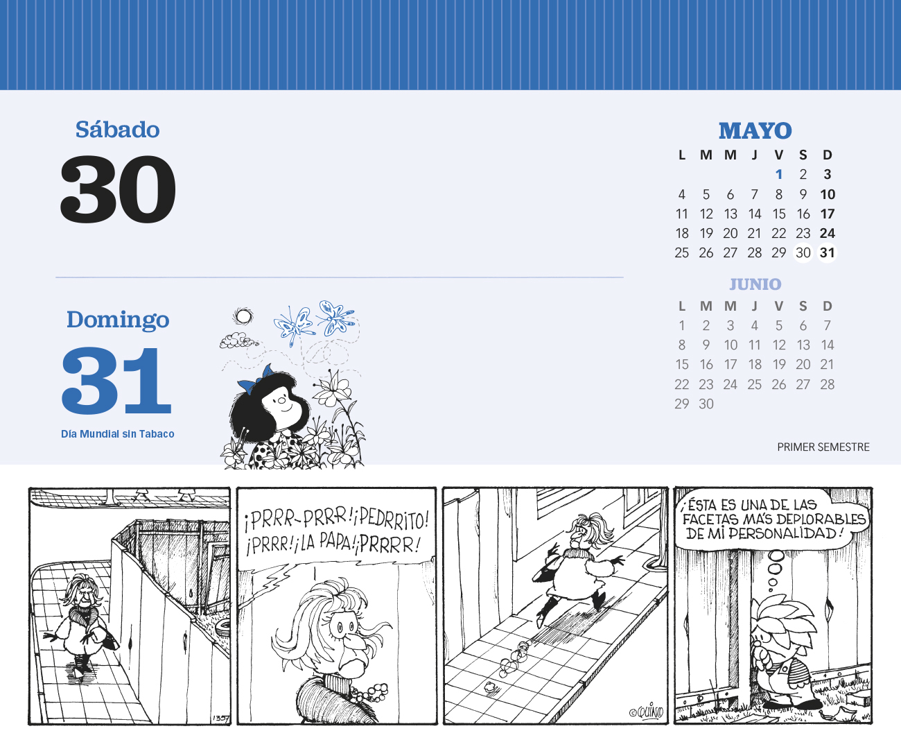 Mafalda 2026 Calendario de Escritorio Azul