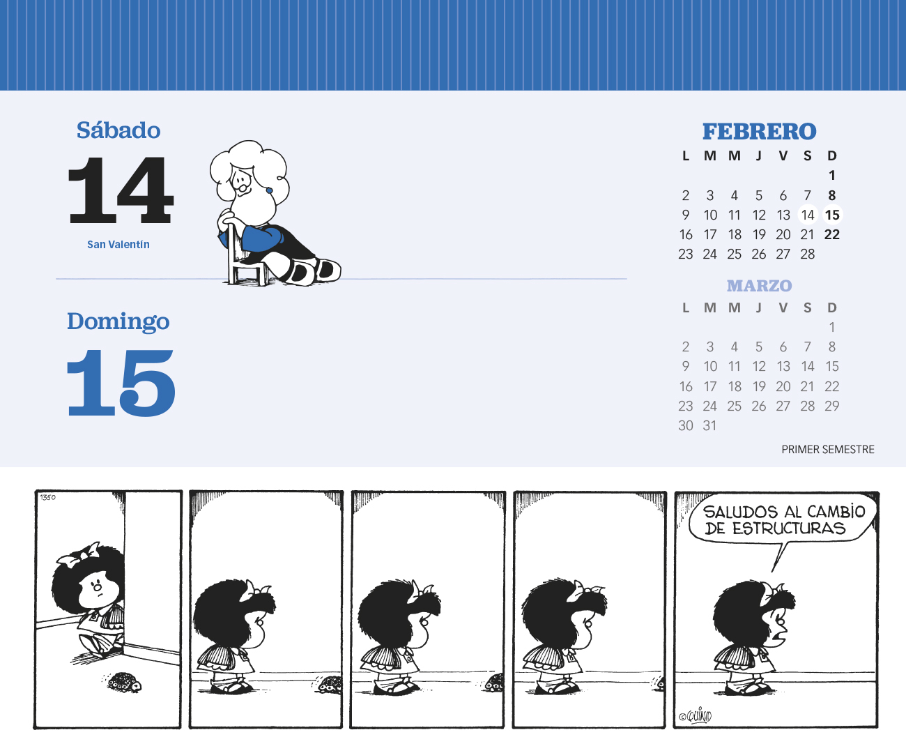 Mafalda 2026 Calendario de Escritorio Azul
