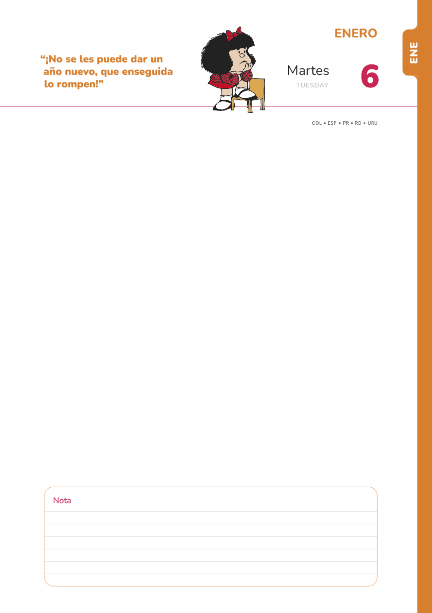 Agenda Mafalda 2026 dia por pagina