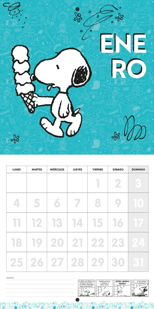 Calendario de pared 2027 Snoopy verde