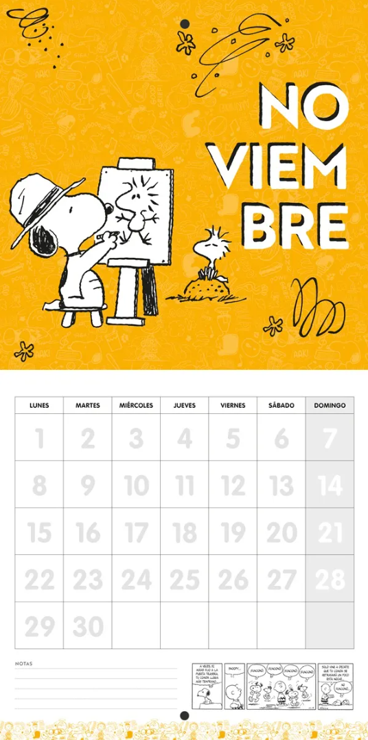 Calendario de pared 2027 Snoopy verde