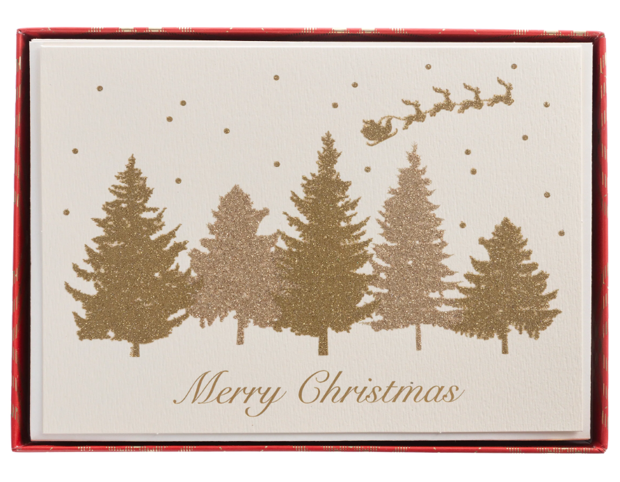 Tarjetas Glittery Santa and Trees BXX825