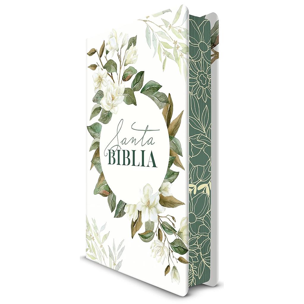 Biblia RVR 1960 Tapa Dura tamaño manual Flores blanco y verde