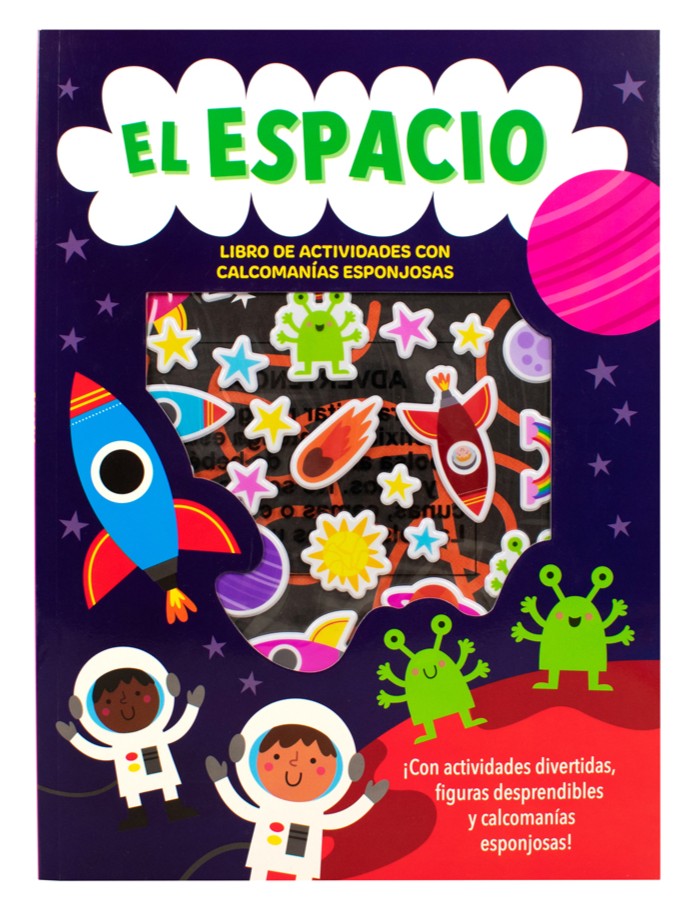 Libro infantil de actividades con calcomanias: el espacio