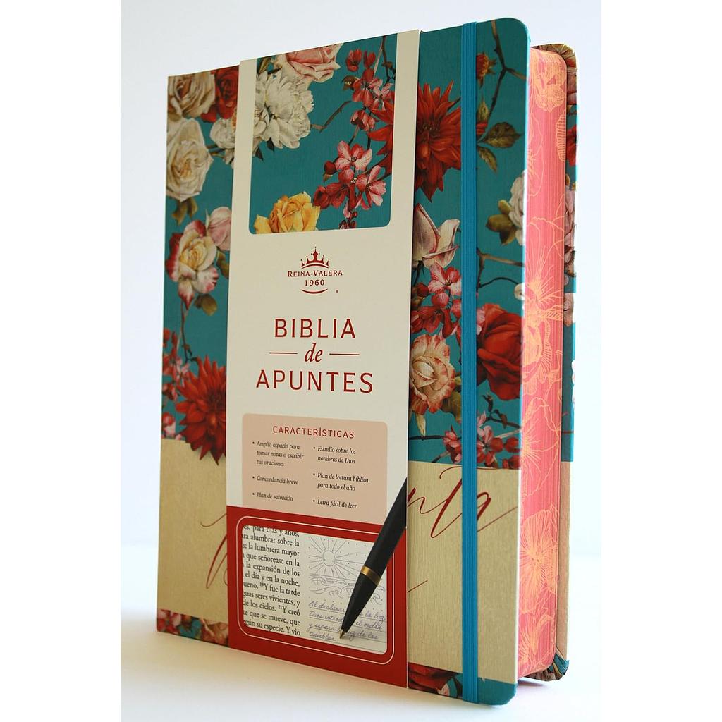 Biblia de Apuntes RVR 1960 Tapa dura, Azul celeste con flores