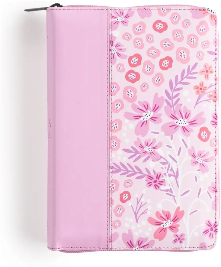 Biblia RVR60 tamaño compacto con cierre rosa con flores