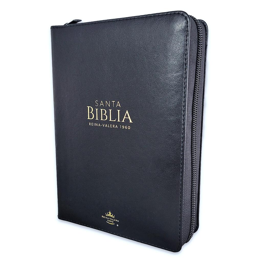 Biblia RVR60 tamaño compacto con cierre, letra grande, simil de piel negro