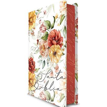 Biblia RVR 1960 letra grande tamaño manual, HC, flores rosadas y cantos pintados