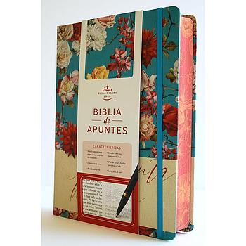 Biblia de Apuntes RVR 1960 Tapa dura, Azul celeste con flores