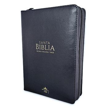 Biblia RVR60 tamaño compacto con cierre, letra grande, simil de piel negro
